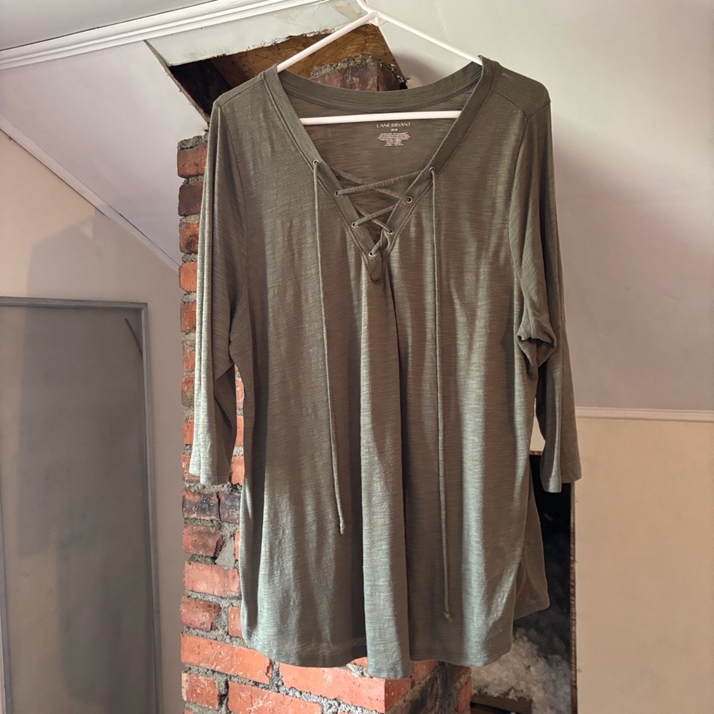 lane bryant olive green 3/4 length shirt
